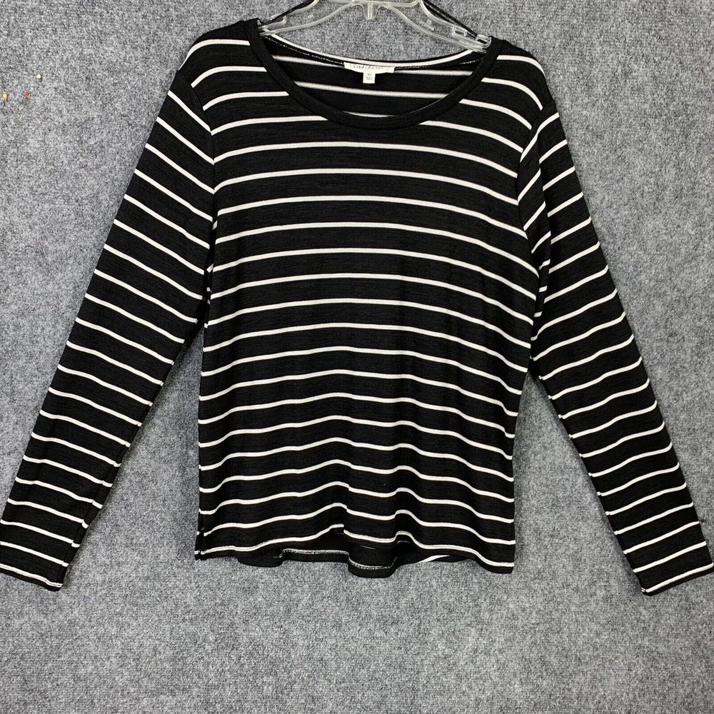 Cloud Chaser Knit Top Women XL Black White Stripe Long Sleeve Split Hem